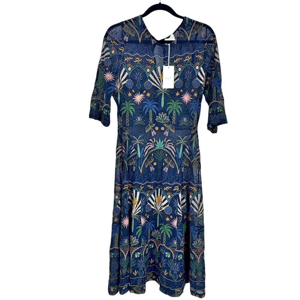 Johnny Was Women's Nova Paneled Midi Dress 3/4 Sleeves Blue Size Small NWT - Picture 16 of 16